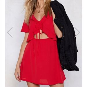 mini cut out short sleeve red dress